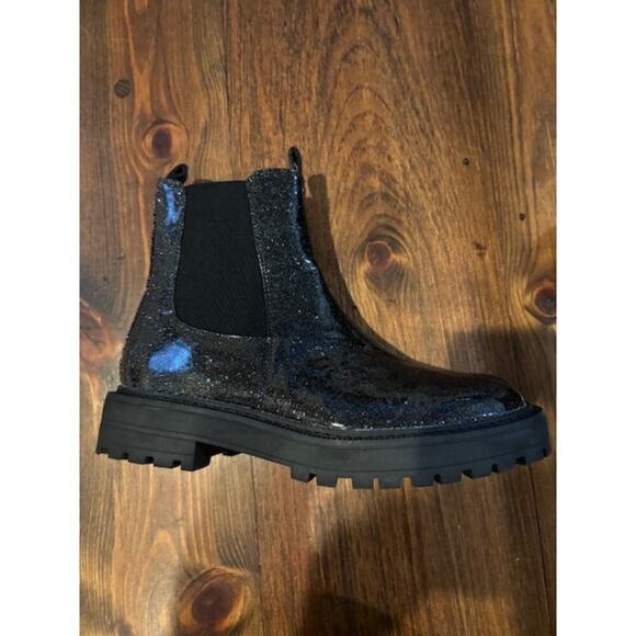 Sam Edelman Girls Boot Size 4 Chelsea Lagoona Glitter Black Lug Heel New - Picture 5 of 9